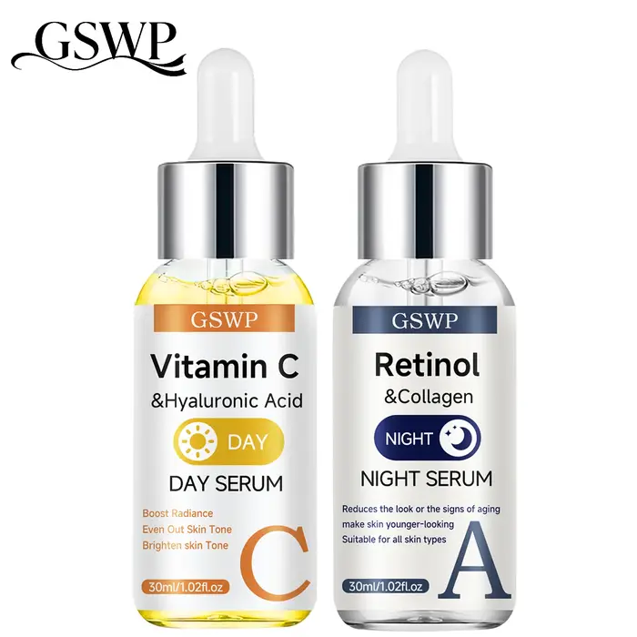 Ensemble de sérums jour et nuit GSWP, sérums à la vitamine C + au rétinol + à l'acide hyaluronique, 