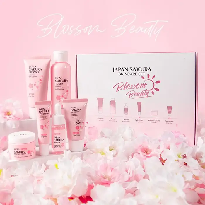 6 pièces/ensemble Sakura ensembles de soins de la peau crème pour le visage sérum Toner nettoyant