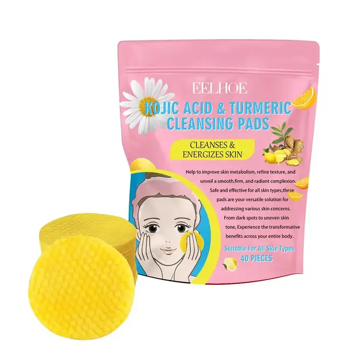 Coussinets nettoyants exfoliants pour le visage, curcuma, acide kojique, citron, nettoyage en profon