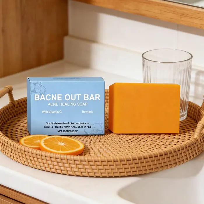 Savon Solide Anti-Acné Dorsale au Curcuma et Vitamine C – Nettoyant Doux et Efficace pour le Corps et le Dos