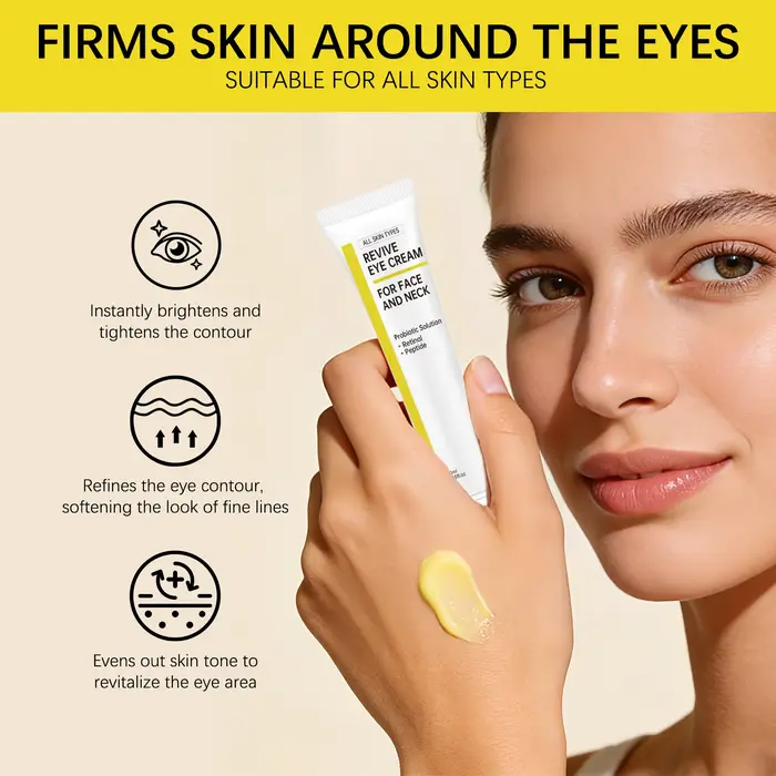 Crème Contour des Yeux Revive 40ml pour Visage et Cou avec Niacinamide, Rétinal, Peptide, Acide Hyaluronique, Hydratante et Raffermissante