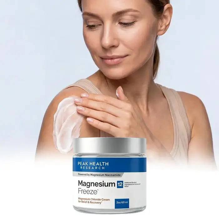 Crème Hydratante Magnésium 12 60ml par Peak Health Research Hydrate en profondeur, apaise la peau, crème apaisante pour le corps.