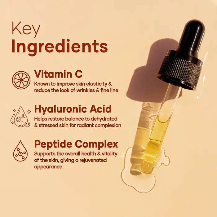 Sérum de vitamine C pour le visage amélioré avec des peptides d'acide hyaluronique