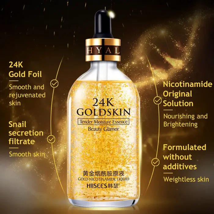 Sérum Visage 30ML à l'Or 24K et Niacinamide Hydratant Éclaircissant Soin Doux Anti-Teint Terne pour Tous Types de Peau