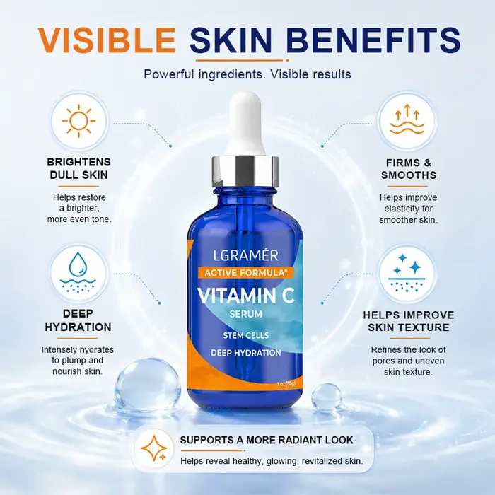 Sérum à la vitamine C, formule active, cellules souches, essence faciale, hydratation, antioxydant, éclaircissement de la peau terne, raffermissement, lissage, anti-âge