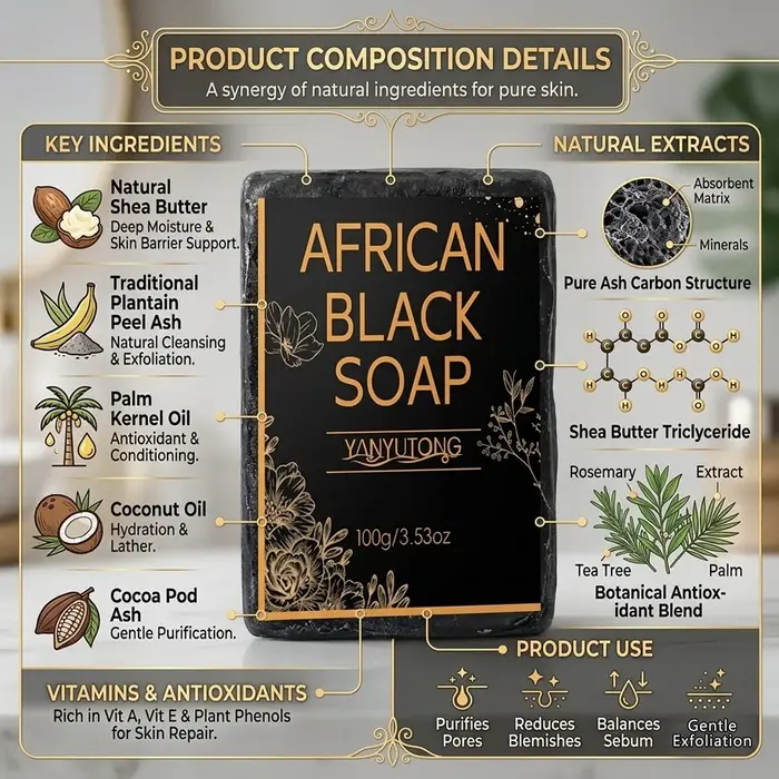 Savon noir africain, contient de l'huile de beurre de karité