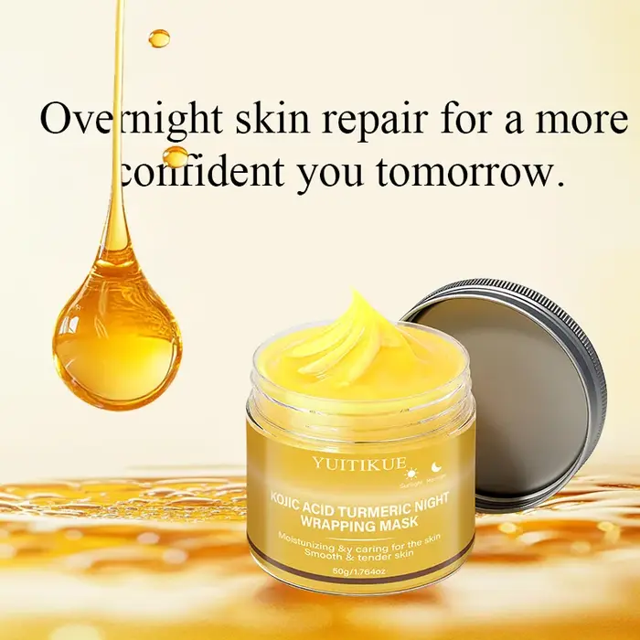 Masque de nuit hydratant et éclaircissant YUITIKUE à l'acide kojique et au curcuma pour une peau douce et lisse 50g