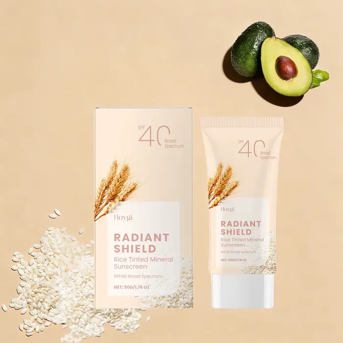 Crème solaire minérale teintée au riz SPF40