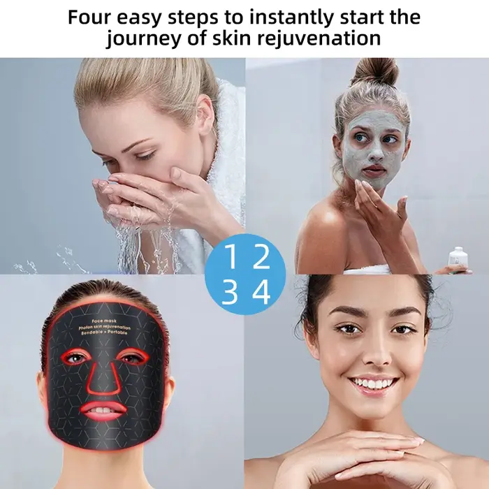 Masque facial à LED 4 couleurs avec cou