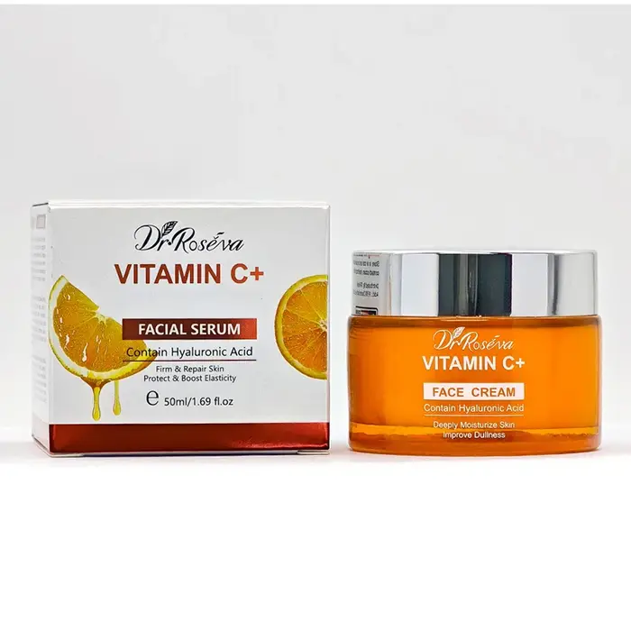 Ensemble de soins de la peau hydratant et éclaircissant à la vitamine C : sérum et crème pour le visage