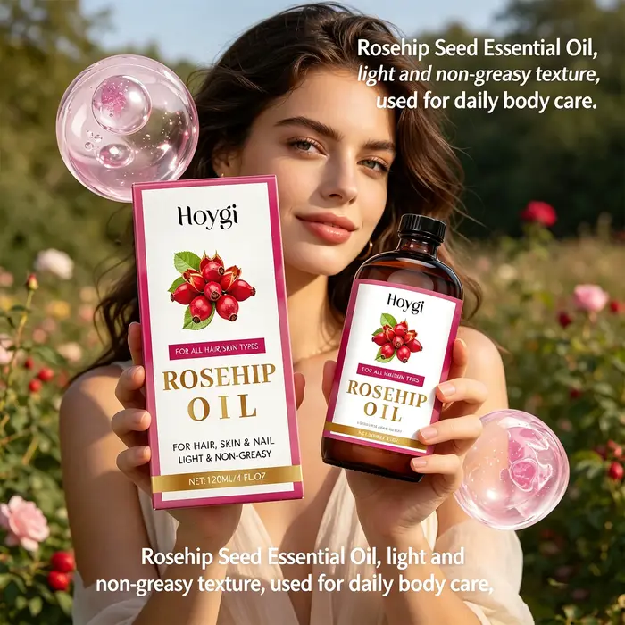 Huile Essentielle Apaisante de Graines de Rose Musquée pour Cheveux, Peau et Ongles – Huile de Massage Hydratante et Réparatrice pour la Peau et les Cheveux