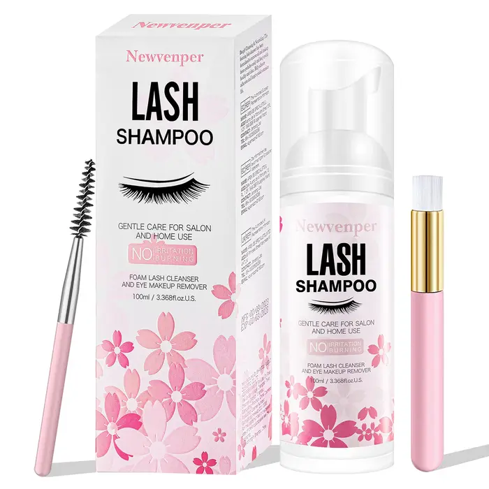 Shampoing pour cils 100ML + brosse et baguette de Mascara nettoyage moussant pour les paupières, dis