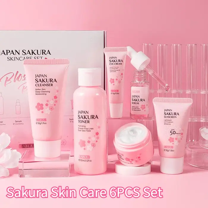 6 pièces/ensemble Sakura ensembles de soins de la peau crème pour le visage sérum Toner nettoyant po