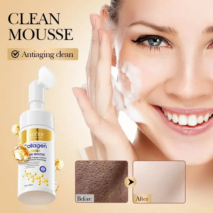 SADOER nettoyant pour le visage au collagène pour Anti-rides Mousse de nettoyage en profondeur nourr