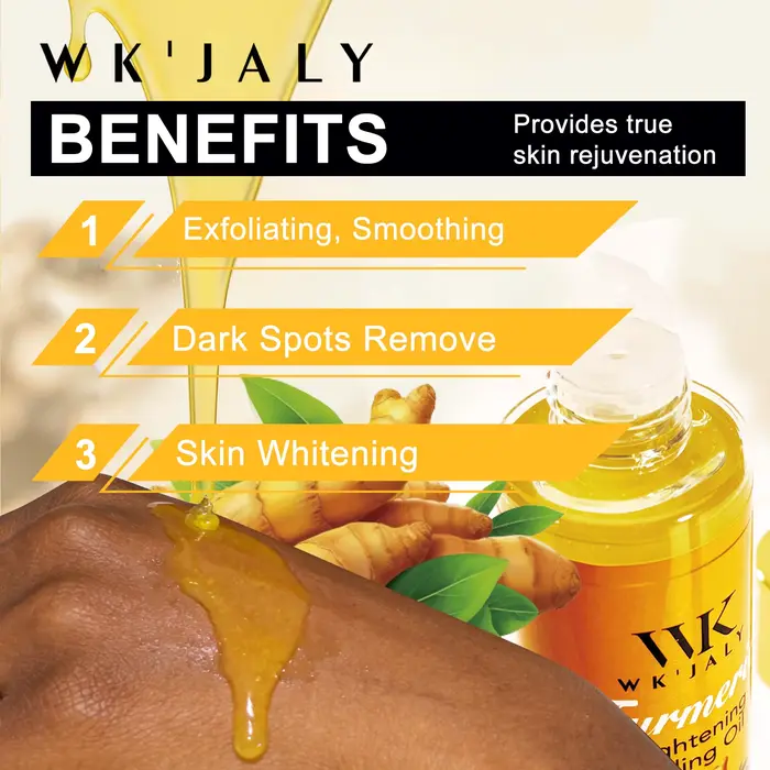 WK JALY Huile exfoliante éclaircissante au curcuma, exfoliation, élimination des taches brunes, blan