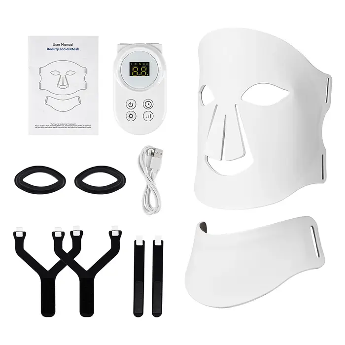 Masque LED en silicone pour le visage et le cou, 105 LED, 7 couleurs, thérapie par lumière rouge LED