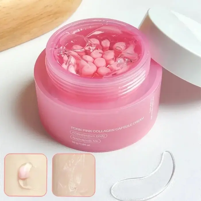 Crème Coréenne au Collagène Rose PDRN en Capsules avec Niacinamide pour un Teint Uniforme