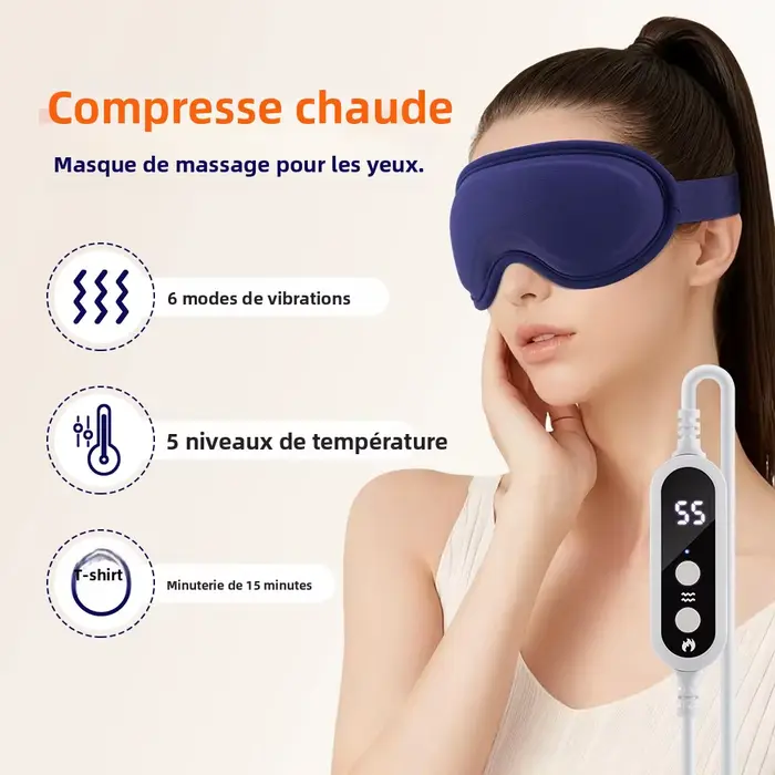Masque Yeux Chauffant Masseur Oculaire 3D Vibration Compress Chaude Anti-Cernes Poches Occultant Aide Sommeil Spa Voyage
