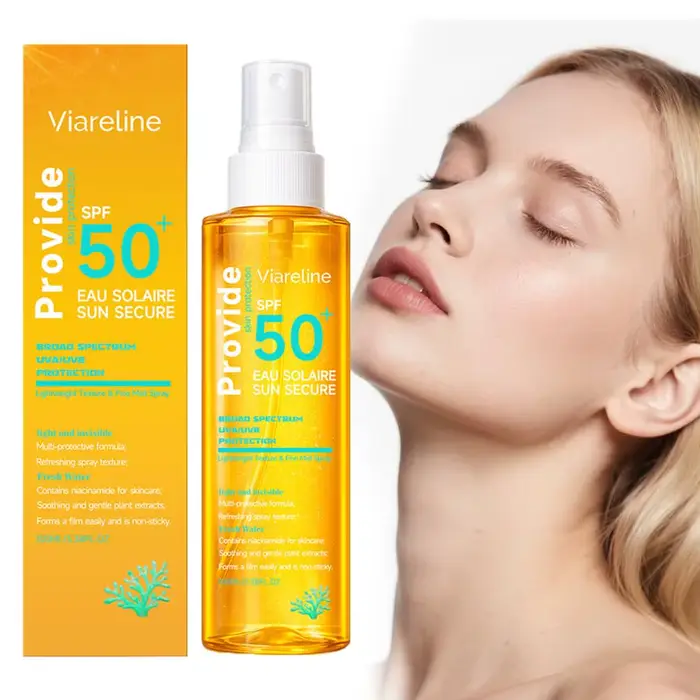 Spray solaire invisible SPF50+ Léger et non gras Texture transparente Protection