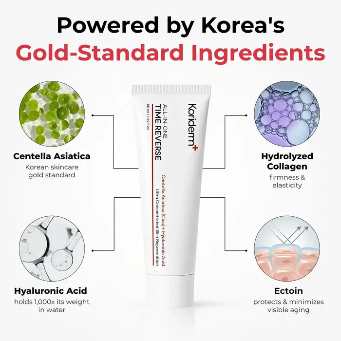Crème Tout-en-un Anti-Âge Koriderm - Hydratation Profonde Cica+Acide Hyaluronique, Raffermissante et Liftante, Réduit les Rides, Hydratant Cutané